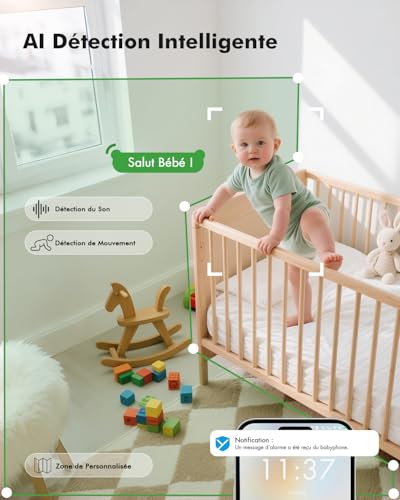 YESIMOM 1080P Baby Monitor 360° PTZ Baby Phone with Video and Audio Camera APP, Infrared Night Vision, 4X Zoom, Motion Detection/Sound Auto Tracking, Zone Alarms
