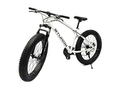 STURDY BIKES Mountain Carbon Steel Fat Bike with 26X4 inch Tyres (White)