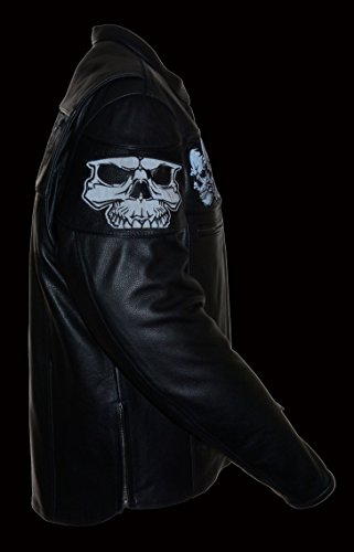 Milwaukee Leather Men's Crossover Stand Up Collar Motorcycle Jacket w/ Reflective Skulls w/ Two Inside Gun Pockets (XXX-Large)