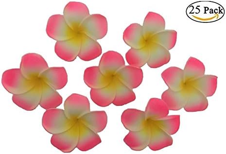 Plumeria Flowers Artificial Foam Diameter 2.7 Inch Rubra Gaobige Hawaiian Flower Petals For Wedding Party Decoration Christmas Tree (25 Pcs, Pink )