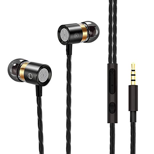 AHOMASH Bass Headphones in-Ear Earbud with Microphone and Volume Control Hi-Fi Stereo Wired Earphones 3.5 mm Jack Black – 3.9 ft