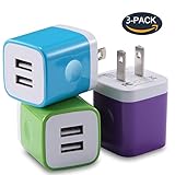 USB Wall Charger, LOOGGO Universal Dual USB 2.1AMP Wall Charger Plug Power Adapter Charger Block Cube for iPhone X/8/7/6 Plus, iPad, Samsung Galaxy S5/S6/S7 Edge, LG, ZTE, Motorola (3-Pack)