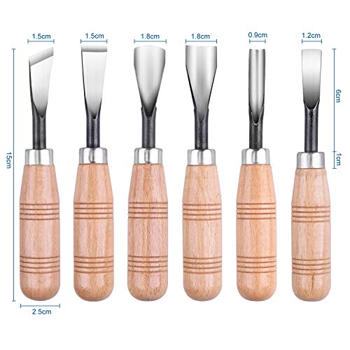 UNIROI Wood Carving Tools Knife Kit with Whetstone, 6pcs Wood Carving Chisel Set for DIY Art Craft Wood Carving Root Carving Ideal for Beginner and Professionals UF001