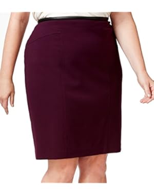 Calvin Klein Womens Plus Faux-Leather Trim Pencil Skirt Purple 22W