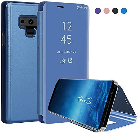 Galaxy Note 9 Case, Tersely Clear View Standing Cover Flip Case Slim Fit Translucent Mirror Smart Cover Luxury [Metal Electroplating Technology] [Mirror Touch Flip Folio Case Cover] Plating Ultra Slim Fit Book Style Practical Stand Full-body Protective [Anti-Scratch] Case For Samsung Galaxy Note 9 (Blue)