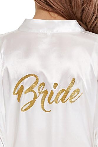 IUTOYYE Women's Satin Kimono Short Robe Embellished with Rhinestones for Wedding Party (S, White2(Bride))
