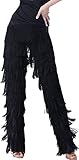 JS CHOW Women's Tassels Ballroom Latin Tango Salsa Practice Performance Dance Pants Black(S)