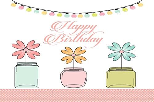 Happy Birthday, Flowers &amp; Mason Jards Unframed Vinyl Art Print - Perfect for indoors / outdoors. All-weather.