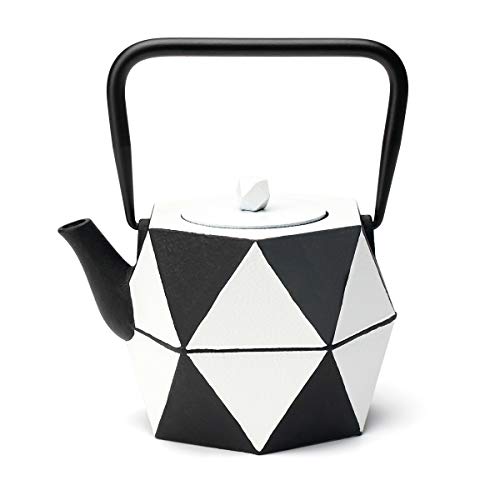 Tea Kettle, TOPTIER Japanese Cast Iron Teapot with Stainless Steel Infuser, Cast Iron Tea Kettle Stovetop Safe, Diamond Design Teapot Coated with Enameled Interior for 30 oz (900 ml), Black and White