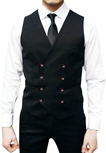 Pishon Men's Double Breasted Waistcoat Business Slim Fit Suit Separate Vest(XS-XL)