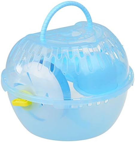 ASUMAN Portable Hamster Travel Carrier Practical Plastic Hamster Cage Durable Hamster Living Habitat House with Slide Design and Feeding Tank for Gerbil Hamster Small Animal(Blue)