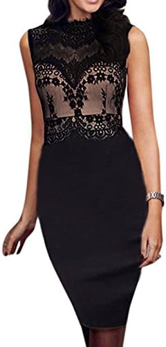 Elady Sexy Women Midi Dress Elegant Lace Clubwear Night Party Bodycon Black (S)