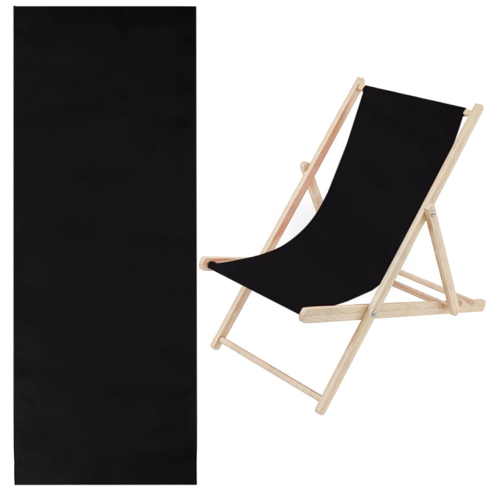 GORGECRAFT 1Pc Beach Sling Chair Replacement Cloth 435 * 1165mm Chair Oxford Cloth Black Fabric Reclining Sling Lawn Foldable Lounge Seat Fabric for Sunbathing Garden Courtyard Beach Relaxation
