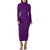 BORIFLORS Women's Sexy Basic Long Sleeve Turtleneck Bodycon Party Long Pencil Dress