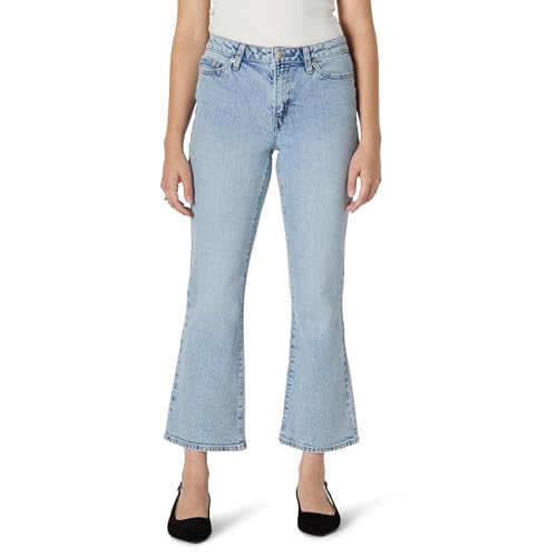 Amazon Essentials Women's Women's Medium Stretch Mid-Rise Kick Crop Jean, Iced Blue Light Wash, 10 at Amazon