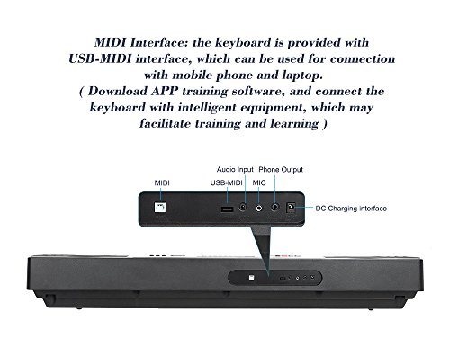 Smart 61 Keys MK-816 USB-MIDI(APP) Electronic Lighting Keyboard Piano with Music Stand LCD Display Screen for Kids/Adults Learing/Training - Thumbnail 3