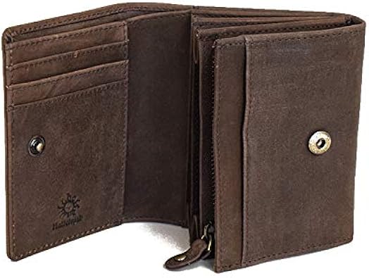 Amazon Hallelujah 名入れ可 牛革 二つ折り財布 Folio カード9枚収納 大容量 本革 レザー 革 かわいい シンプル メンズ レディース 本皮 Brown Hallelujah ハレルヤ 財布