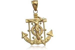 LoveBling 10K Yellow Gold Diamond Cut Jesus Cross/Anchor (1.00" x 0.70")