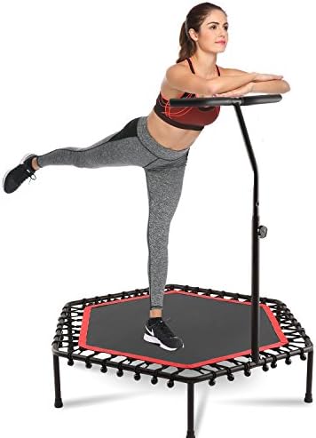Hexagonal 50" Exercise Trampolines with Adjustable Handle Bar (220Lbs, US STOCK) (Red)