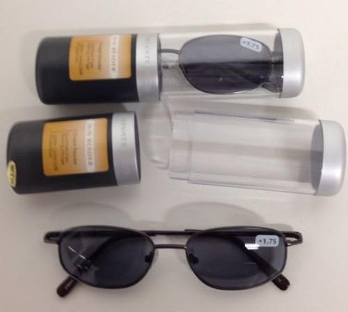 2 PAIRS PRIVATE EYES COMFORT FLEX SUN READER GLASSES W CASE 1.75 STRENGTH PE139