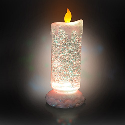 Flameless Festive Water filled LED Christmas Glitter Candle, 10 Inches
