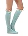 Knee High Crochet Boot Socks for Women Cotton Knit Lace Trim Leg Warmers with Button
