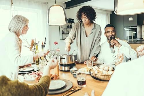 Fondue-Crêpes-Kombination, spülmaschinengeeignetes Fondueset mit 8 farblich markierten Gabeln, Fondue-Crêpes Maker-Kombi aus Edelstahl, schwarz, FO 2471