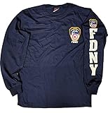 NYC FACTORY FDNY Long Sleeve Officially Licensed Keep Back 200 Feet T-Shirt Navy Large