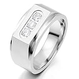 INBLUE Men's Stainless Steel Ring Band CZ Silver Tone Wedding Size11