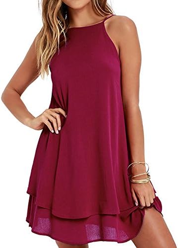 BestJuly Womens Swing Backless Loose Solid Colour Chiffon Summer Spaghetti Strap Beach Dress