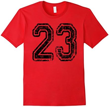 Mens Number 23 T-Shirt - Grungy Sports Team Tees - both sides Medium Red