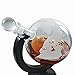 Whiskey Decanter for Spirits or Wine - Decorative Etched Glass Globe Design - Glass Ship Sculpture Inside - Artisan Quality - Dark Wood Stand - 850ml