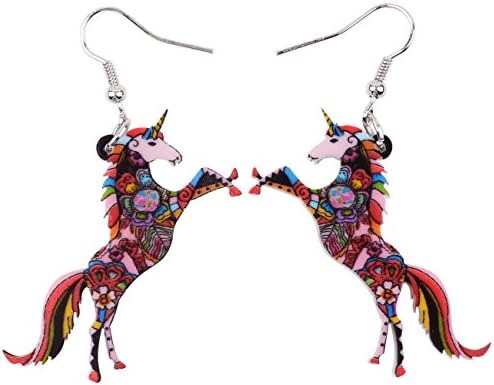 Signature Fantasy Collection Magical Unicorn Charm Statement Drop Dangle Acrylic Earrings
