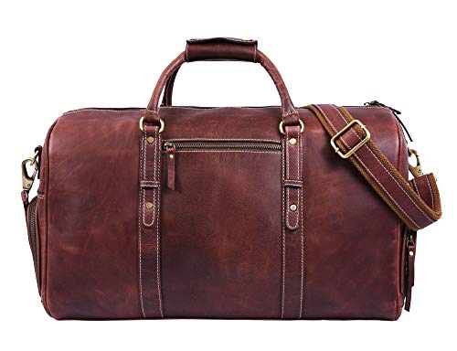 Leather Travel Duffle Bag | Gym Sports Bag Airplane Luggage Carry-On Bag | Gift for Father's Day By Aaron Leather (Chestnut)