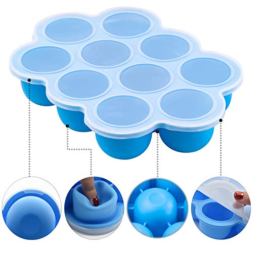FERMINI-Food-Freezer-Tray-and-Food-Storage-Container-with-Silicone-Clip-on-Lid-Easy-OutStorage-Container-1-Spoon-for-Homemade-Baby-Food-Vegetable-Fruit-Purees-and-Breast-Milk-Blue