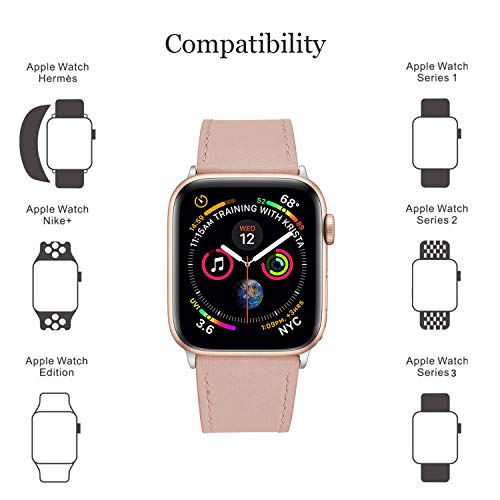 hooroor Leather Bands Compatible Apple Watch Band 38mm 40mm 42mm 44mm Replacement Strap for iWatch Series 6, SE, Series 5, Series 4,Series 3,Series 2,Series 1,Sport, Edition Womens Mens(Pink,38/40mm)