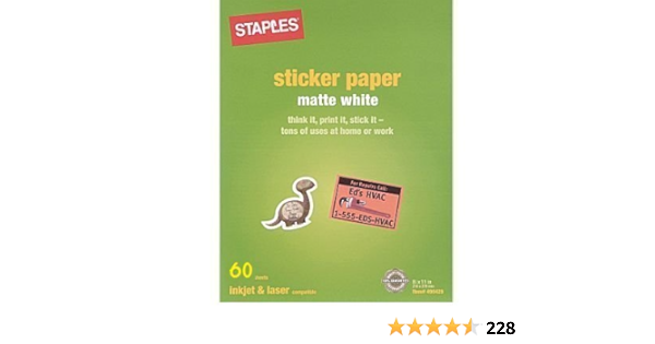 Amazon Com Staples Matte White Sticker Paper 8 5 X 11 60 Sheets Office Products Amazon Com Staples Matte White Sticker Paper 8 5 X 11 60 Sheets Office Products