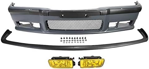 Front Bumper Cover Lip M3 Style For 92-98 BMW 3 Series E36 Yellow Fog Lights 92 93 94 95 96 97 98 1998 1997 1996 1995 1994 1993 1992 318is 323is 325i 325is 328i 328is