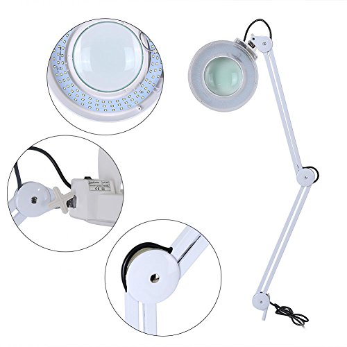 LED Magnifying Lamp,8X LED Magnifier Lamp with Clamp Swivel Arm Adjustable Magnifying Light LED Beauty Manicure Tattoo Skincare Equipment (8X White)