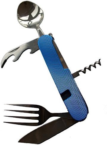 6 in 1 Outdoor Foldable Detachable Tableware Camping Utensil Stainless Steel Fork Knife Spoon Bottle Opener corkscrewer Set/ two colors for couple