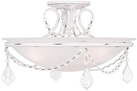 Semi Flush Mounts 3 Light with White Alabaster Glass Antique White Size 16 in 225 Watts - World of Crystal