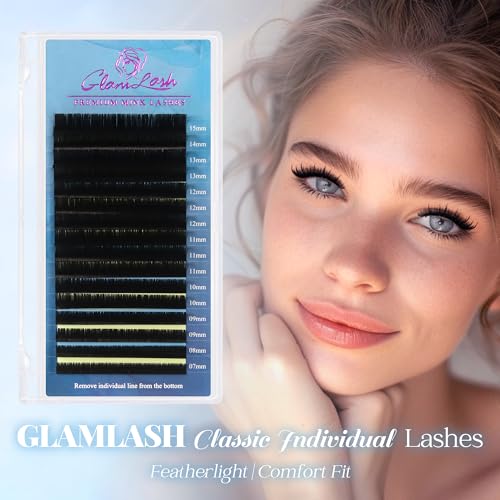 GLAMLASH Extensión de Pestañas 0.15mm D Curl 7-15mm Pestañas Pelo a Pelo Clásicas Profesional para Salón(0.15D,7-15mm)