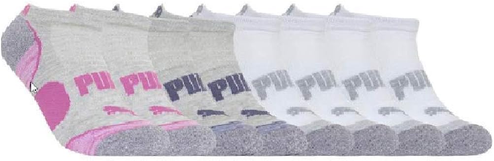 Puma No Show Women's Socks, Moisture Control Mesh Ventilation (8 Pair) Assorted White Multi Color (White Multi Color): Clothing