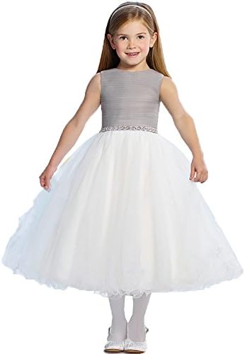Dzdress Wedding Pageant Flower Girl Dress with Beading White Fluffy 6 Grey White