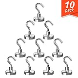 4Pc Super Strong Neodymium Magnetic Hooks 1” Round Base Mounting Magnet Used as Tool Holders, made with Strongest & Most Powerful Rare Earth Magnets by Applied Magnets