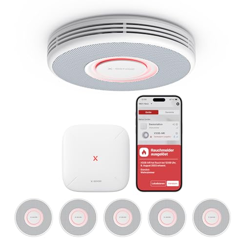 X-Sense Smarter Rauchmelder WLAN mit Sprachausgabe und 17 Standorten, Feuermelder, Rauchmelder vernetzt, 33 mm, Brandmelder mit SBS50 Basisstation, XS