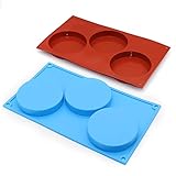 2-Pack 3-Cavity Cake Molds Silicone Resin Coaster Mold 3.9 Inch Round Disc Non-Stick Baking Molds, Mousse Cake Pan, French Dessert, Pie, Candy, Soap, Dia 10cm
