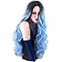 Royalvirgin Nature Color Dark Root Ombre Pastel Blue Heat Resistant Fiber Hair Long Nature Wave Light Blue Synthetic Full Wigs