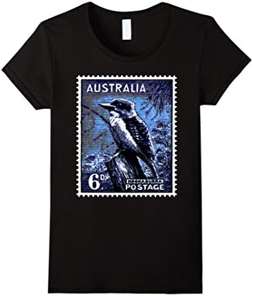 Womens Australia Kookaburra Bird Vintage Postage Stamp T-Shirt Large Black