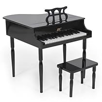 Children Wood Toy Grand Piano with Bench Kids Piano 30 Key-(Black)
